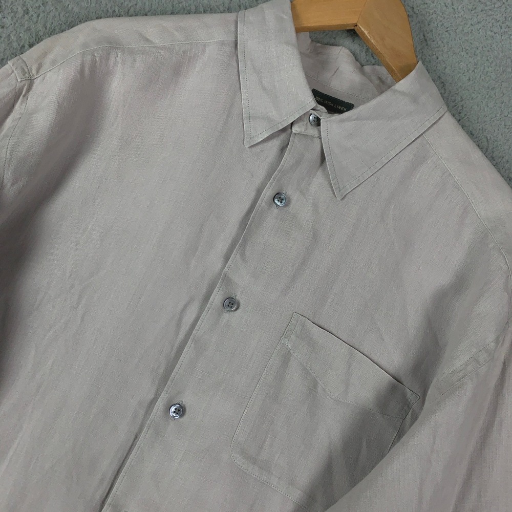Banana Republic Irish Linen Button Up Shirt Mens Large Grey/Beige Casual Classic